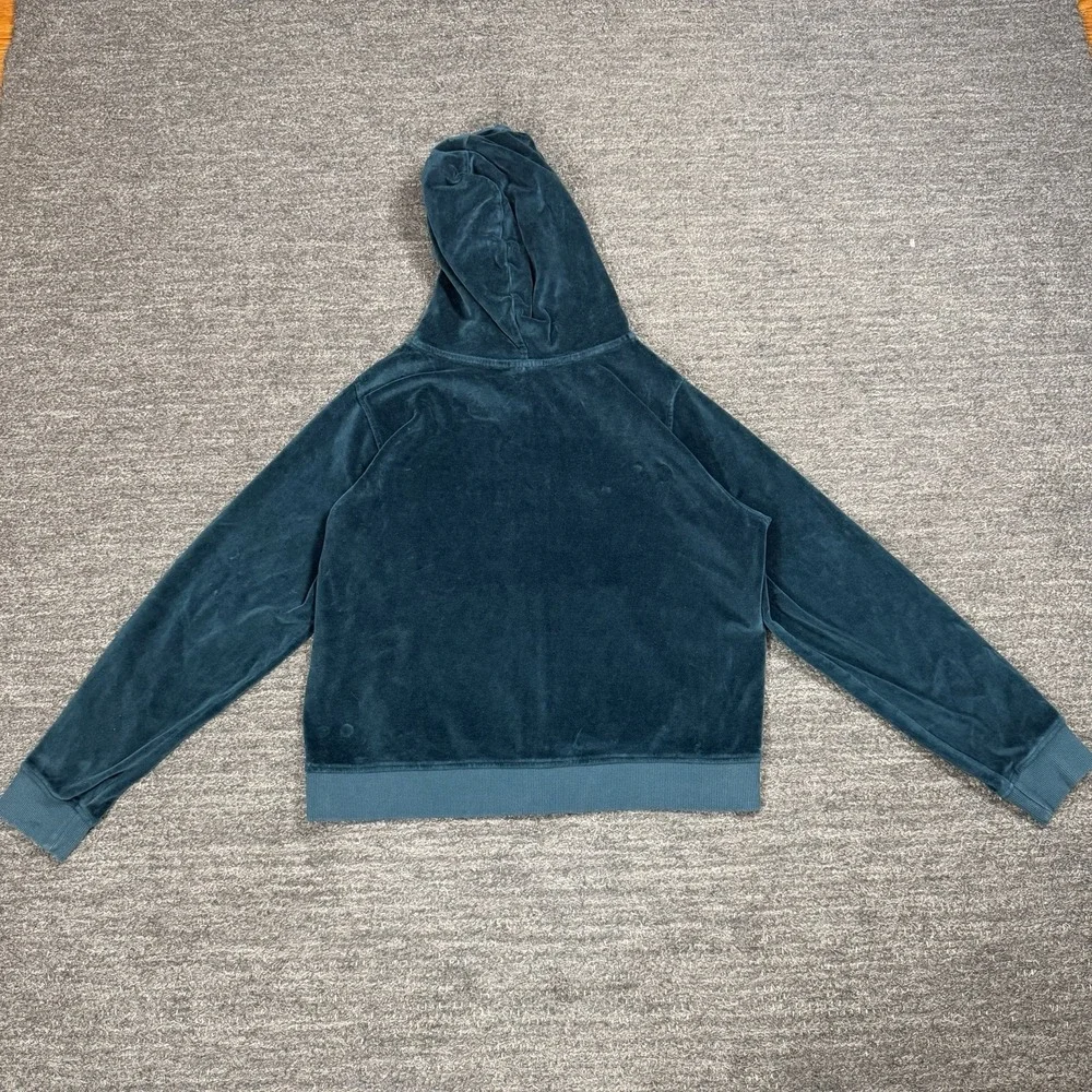 Pact Velour Lounge Set Women S/M Teal Full Zip Wide Leg Crop Cotton Organic - Picture 3 of 15